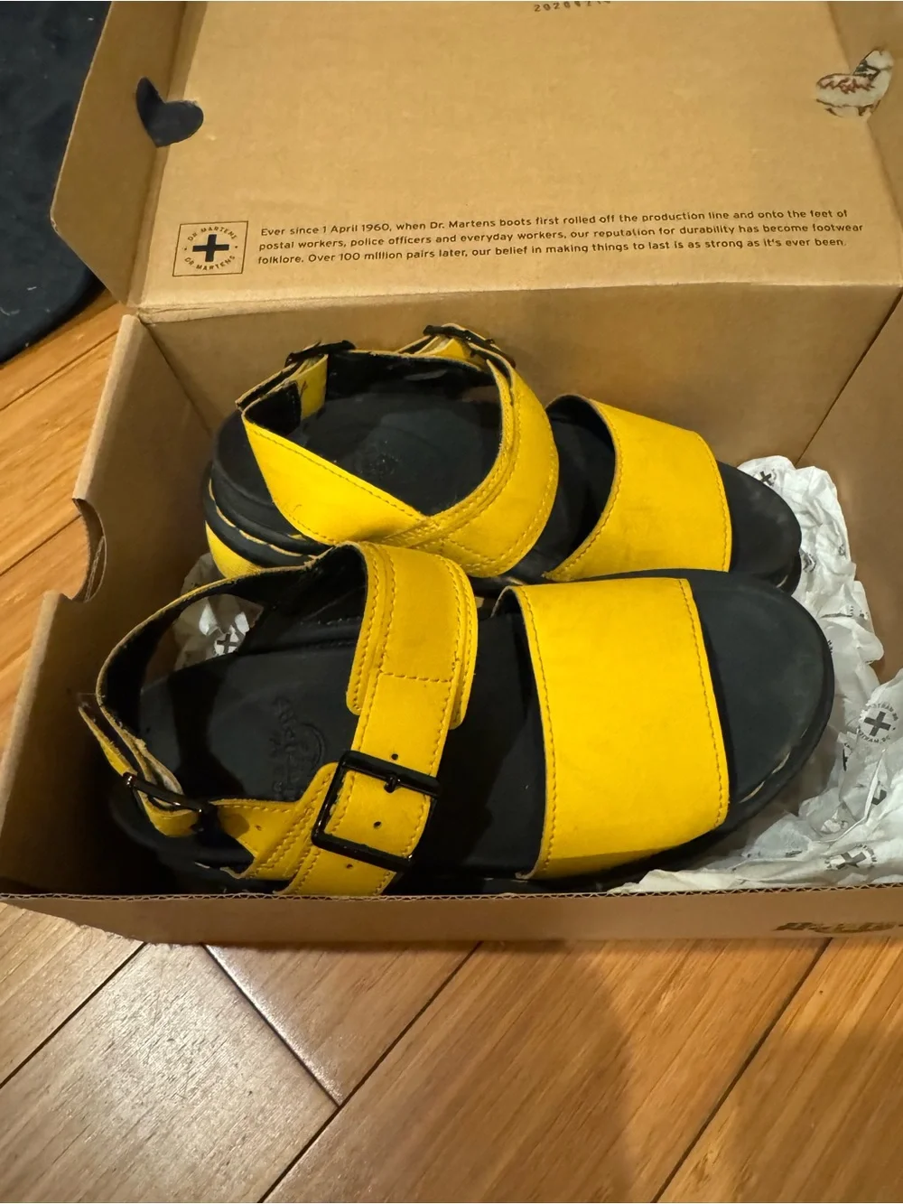 Dr. Martens Kids Yellow and Black Strappy Buckle Sandals